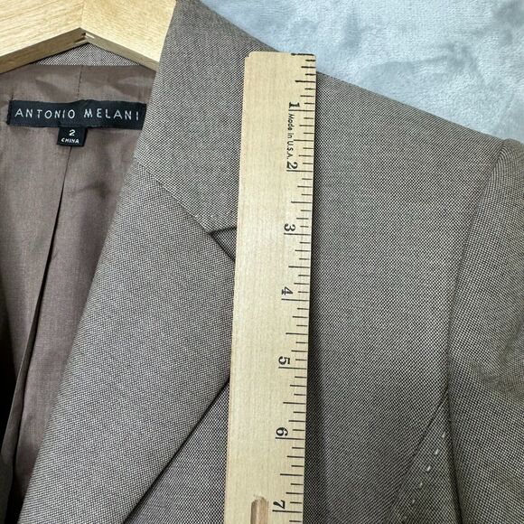 Antonio Melani Blazer Womens 2 Tan Twill Embroidered Stitch Pleated Front Career - Picture 10 of 11